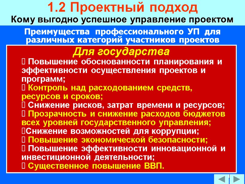 41 Преимущества  профессионального УП  для различных категорий участников проектов Для государства 